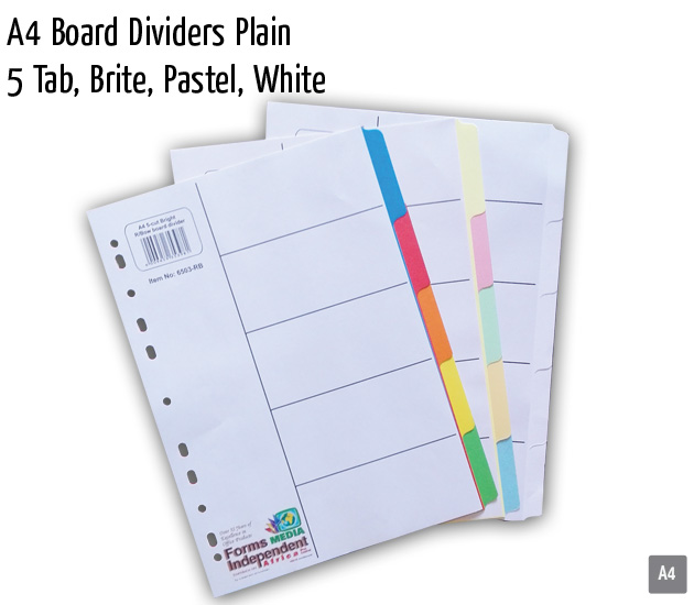 a4 board dividers plain 5 tab brite pastel white
