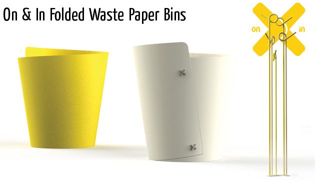 on in folded waste paper bins
