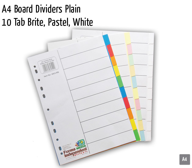 a4 board dividers plain 10 tab brite pastel white