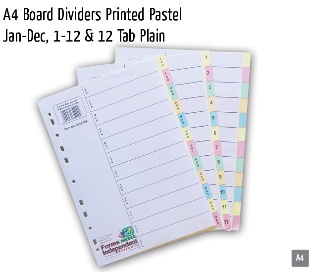 a4 board dividers printed pastel jan dec 1 12 12tab