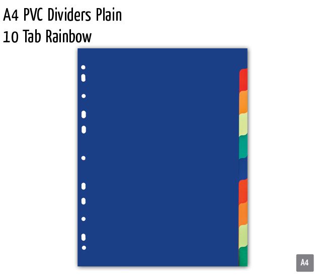 a4 pvc dividers plain 10 tab rainbow