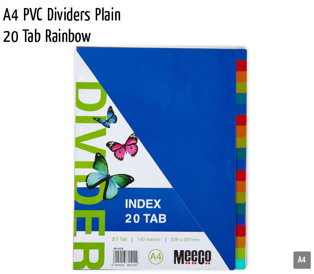 a4 pvc dividers plain 20 tab rainbow