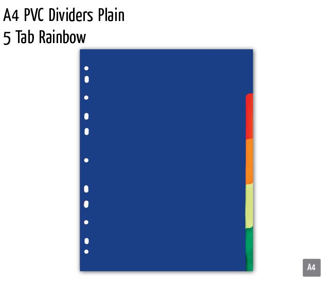 a4 pvc dividers plain 5 tab rainbow