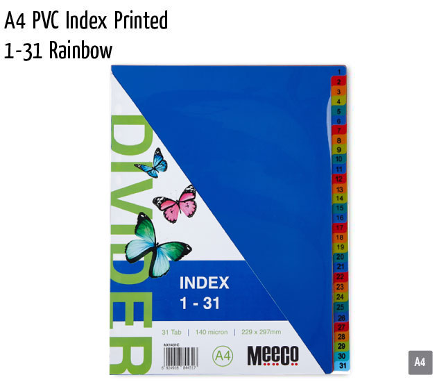 a4 pvc index printed 1 31 rainbow