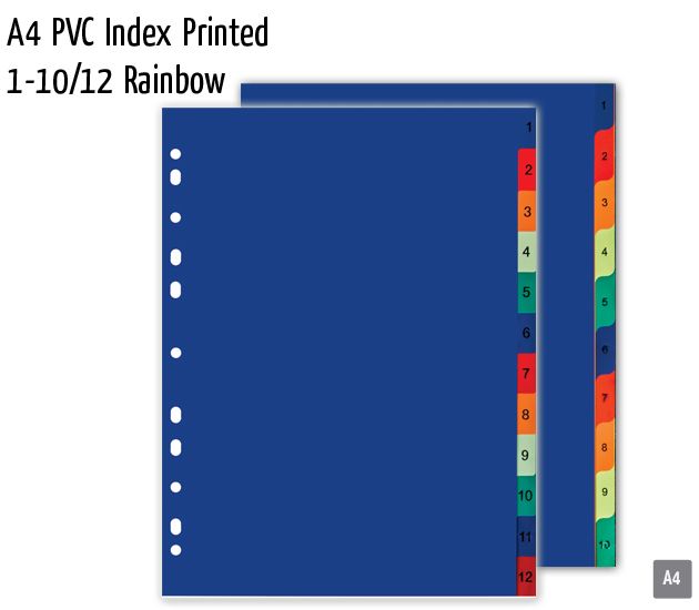 a4 pvc index printed 1 10 12 rainbow
