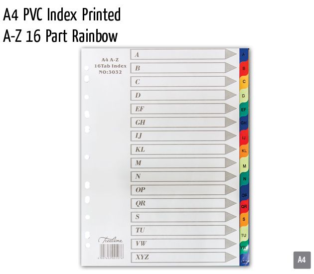 a4 pvc index printed a z 16 part rainbow