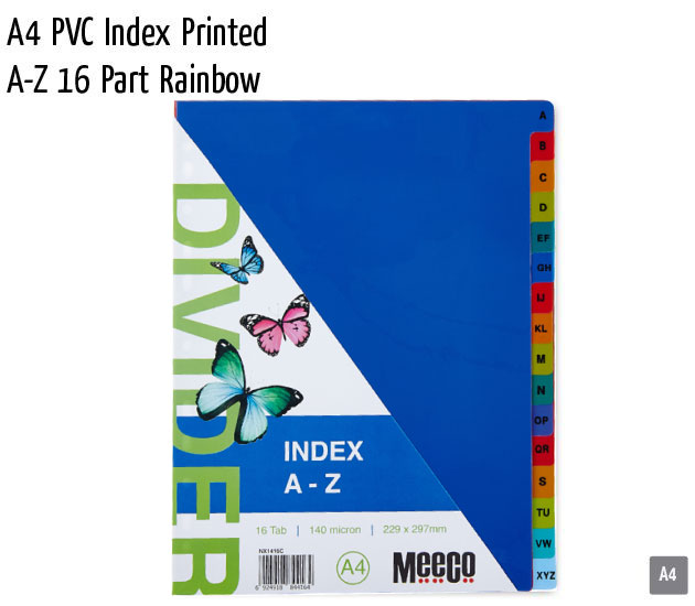 a4 pvc index printed a z 16 part rainbow