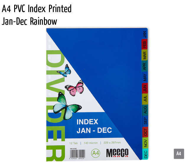 a4 pvc index printed jan dec rainbow