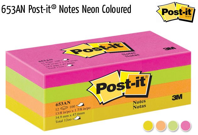 653an post it notes neon coloured